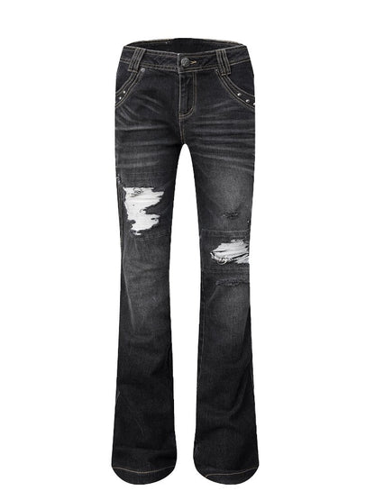 Low Waisted Black Ripped Jeans【s0000016564】