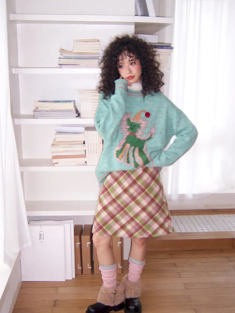College-Style Casual Wool Plaid A-Line Skirt【s0000013983】