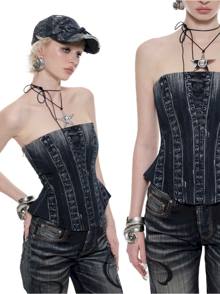 Cowboy Printed Fishbone Corset【s0000009856】