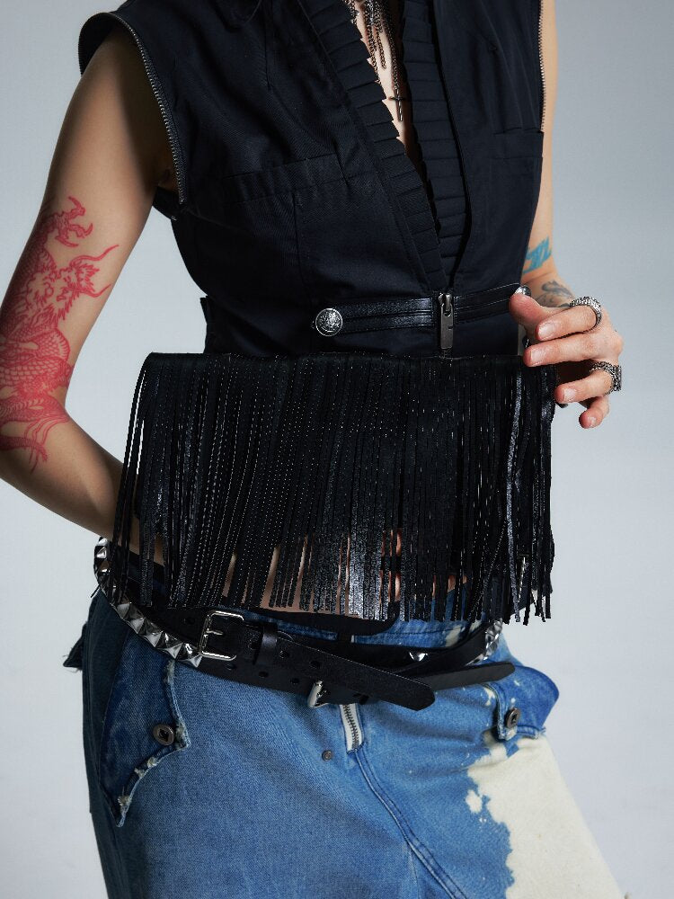 Rice Flag Fringed Leather Clutch【s0000017001】