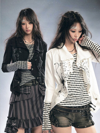 Layered Patchwork Striped Cardigan【s0000015451】