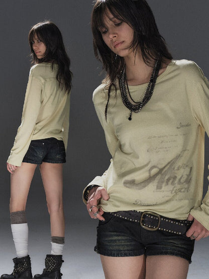 Letter Print Linen Blend T Shirt【s0000016238】