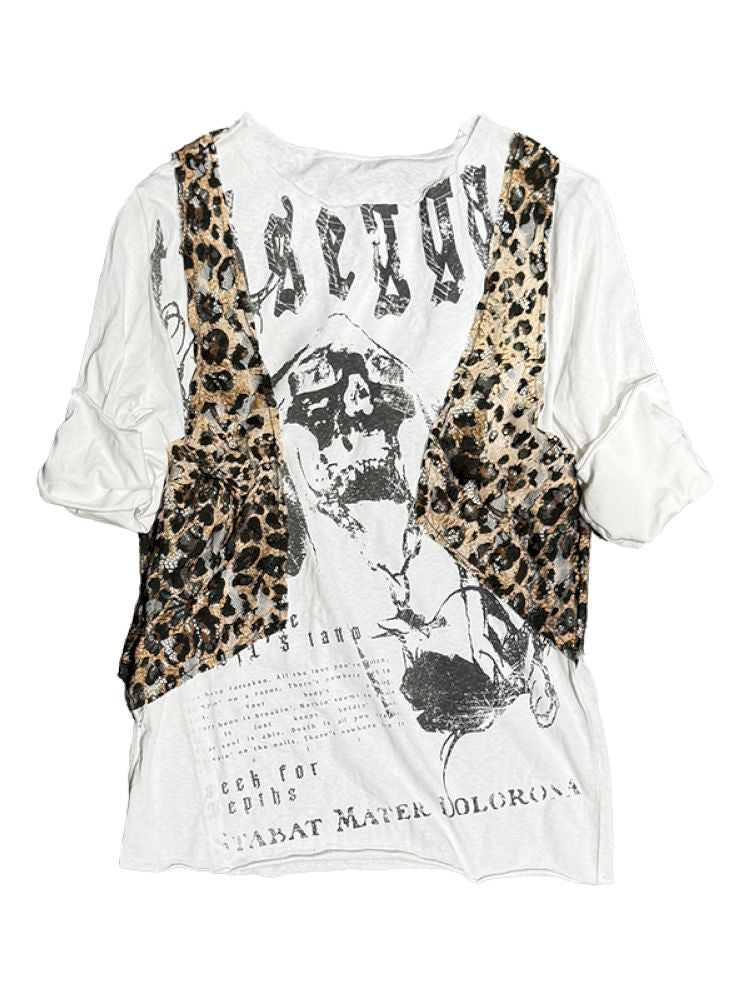 Raw Edge Aged Printed False Two Piece T-Shirt【s0000013714】