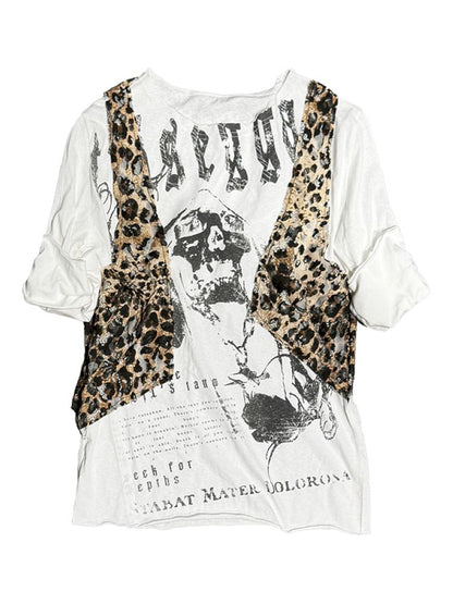 Raw Edge Aged Printed False Two Piece T-Shirt【s0000013714】