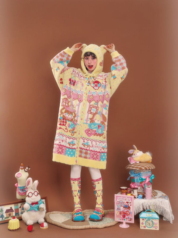 Yellow Imitation Mink Hooded Cardigan【s0000015588】