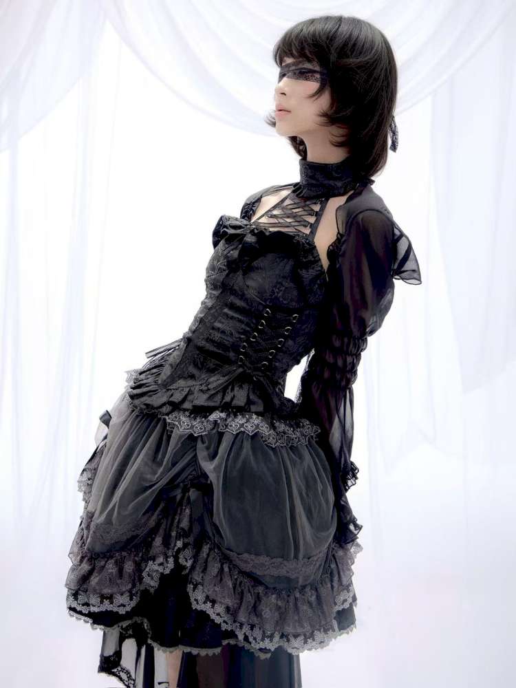 Cross Cut Out Jacquard Halter Gothic Coat【s0000014685】