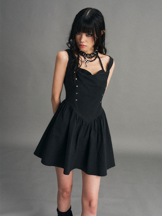 Dark Punk Riveted Halter Slip Dress【s0000017770】