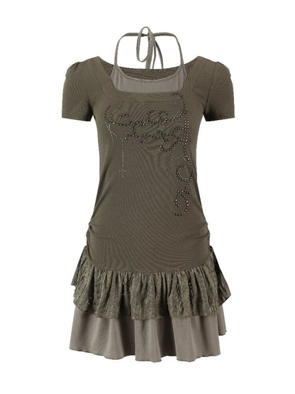 Studded Lace Stitching Slip Dress【s0000016218】