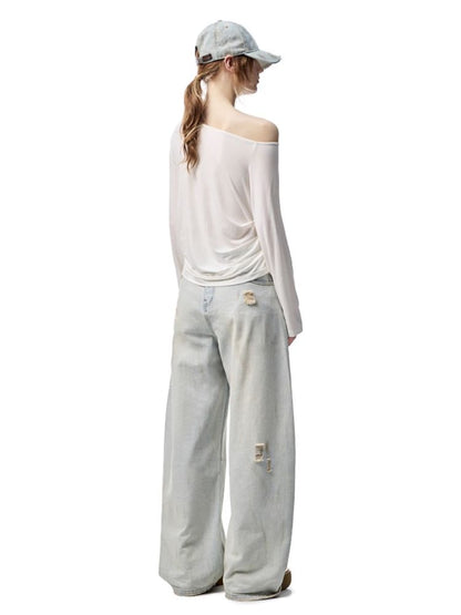 Beaded Swing Neck Strapless Long Sleeve Blouse【s0000012404】