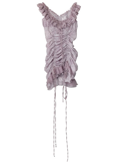 One Shoulder Ruffle Drawstring Dress【s0000013216】