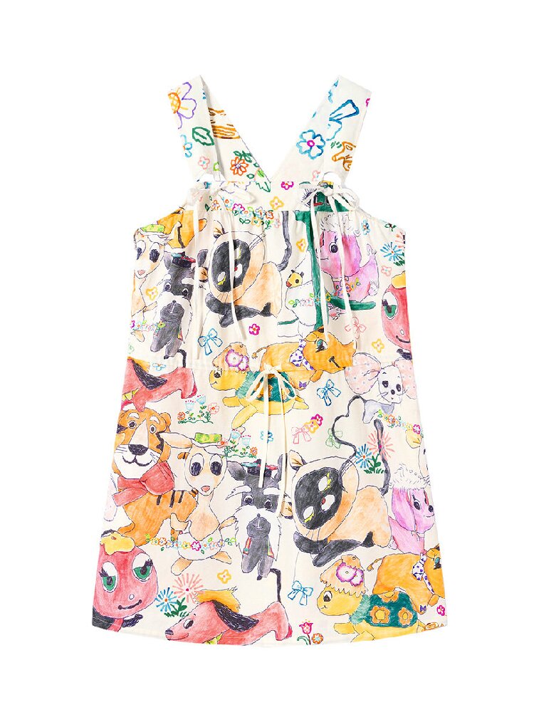 White Graffiti Animal Print Dress【s0000016193】