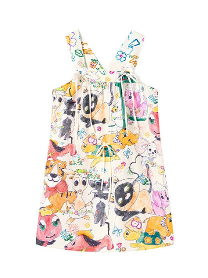 White Graffiti Animal Print Dress【s0000016193】