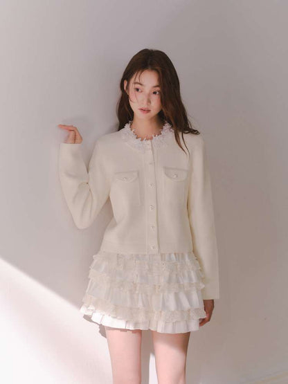 Beaded Collar Long-Sleeve Knit Top【s0000014612】