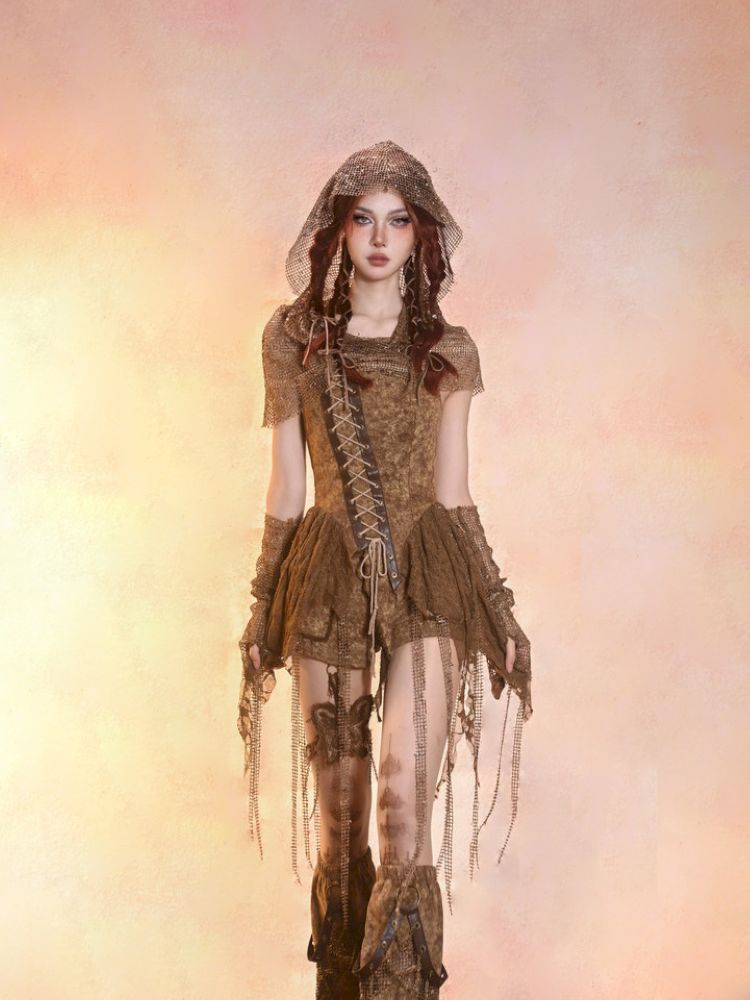 Aged Denim Asymmetric Plunge Top【s0000013508】