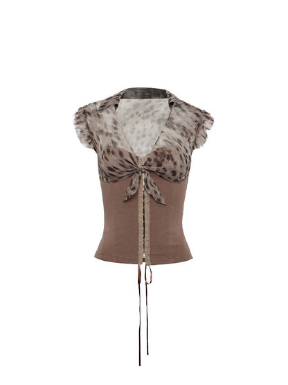 Silk Print Patchwork Corset Top【s0000017662】