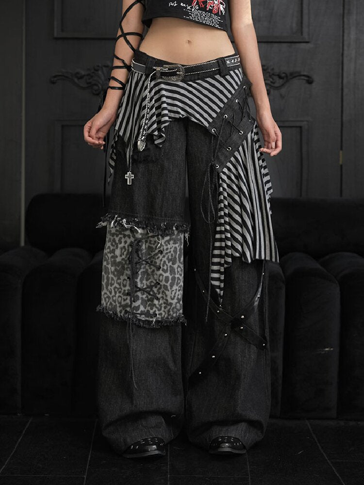 Striped Patchwork Wide Leg Jeans【s0000018182】