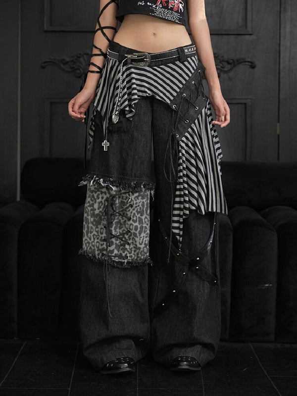 Striped Patchwork Wide Leg Jeans【s0000018182】