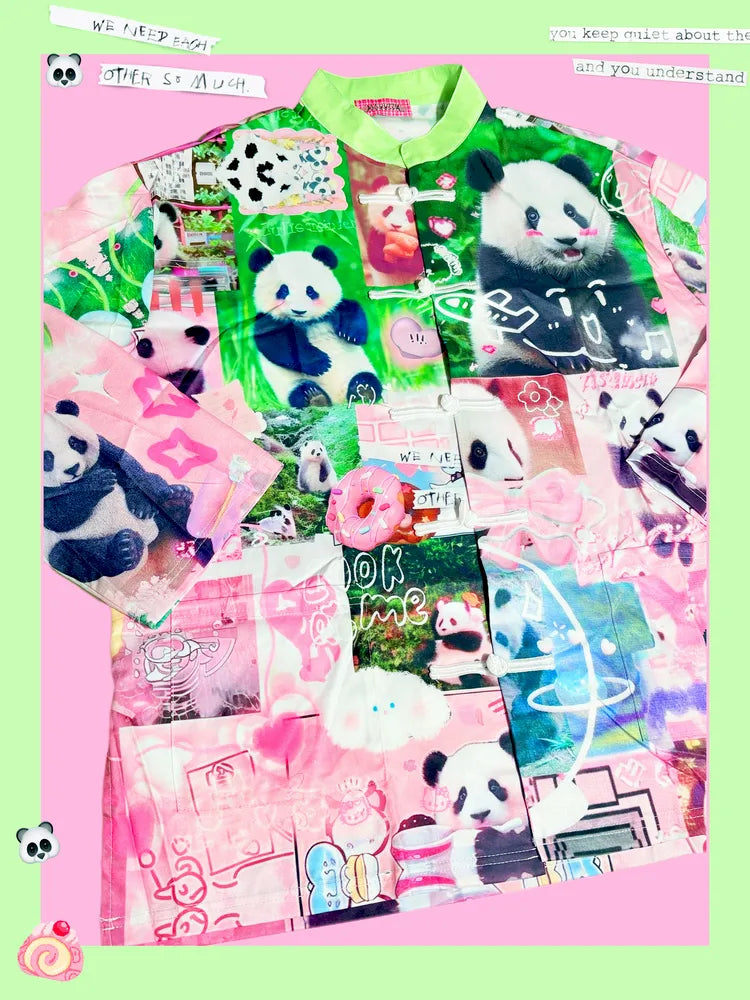 Panda Collage Print Stand Collar Long-Sleeve Top【s0000013981】