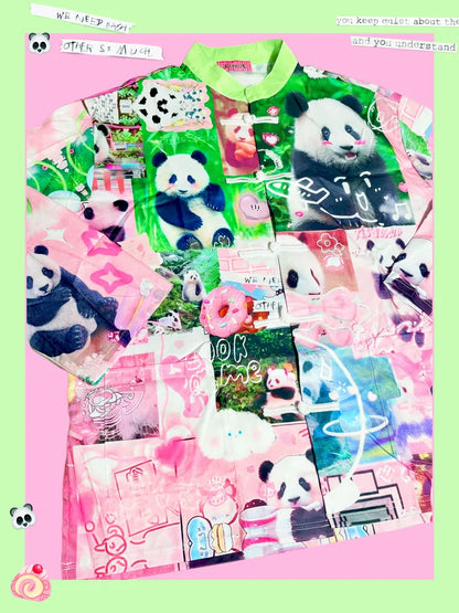 Panda Collage Print Stand Collar Long-Sleeve Top【s0000013981】