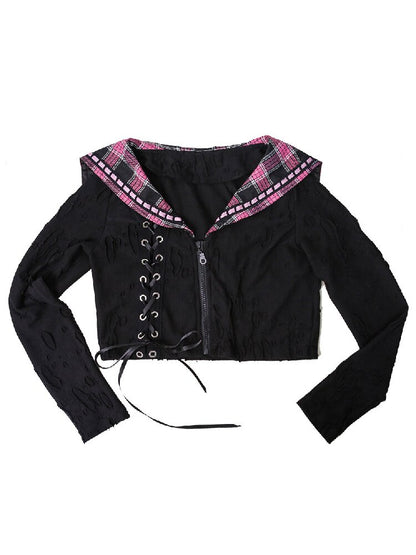 Splicing Punk Hole Navy Jacket【s0000016227】