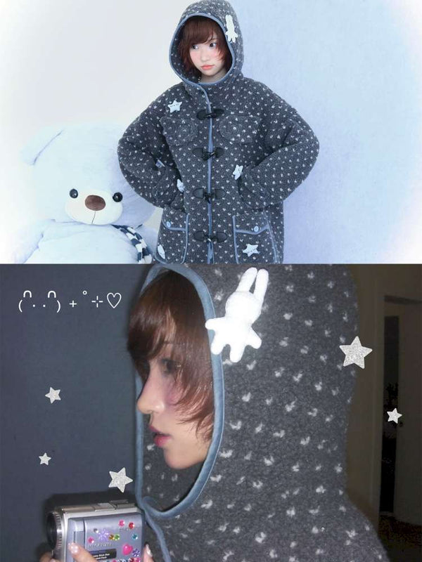 Old-fashioned Gray Horn Buckle Hooded Jacket【s0000014699】