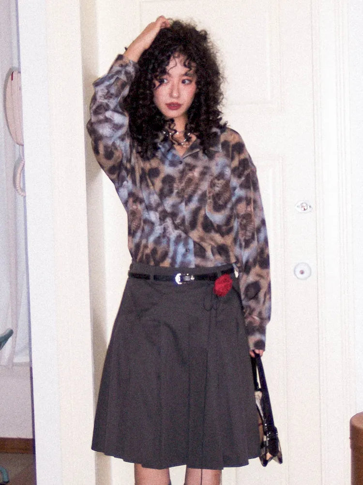 Leopard Print Cuban Collar Long-Sleeve Shirt【s0000013988】