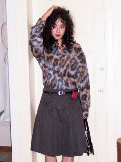 Leopard Print Cuban Collar Long-Sleeve Shirt【s0000013988】