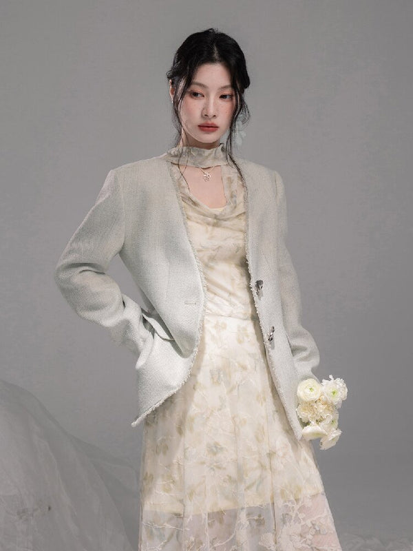 Green Hemp Fiber Shawl Waist Suit【s0000015751】