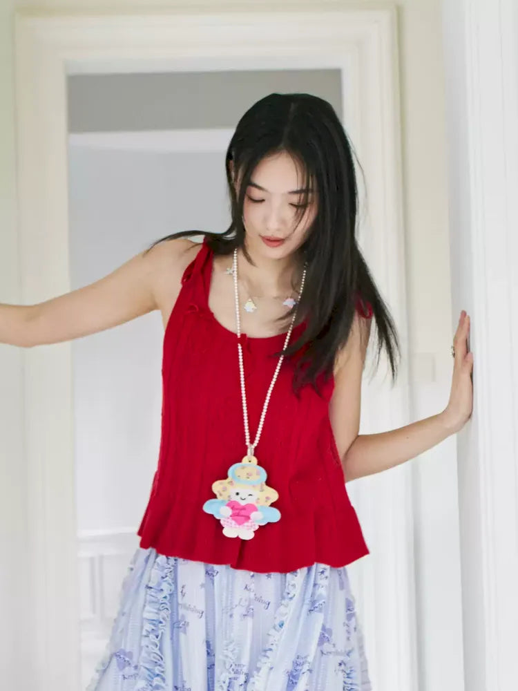 Knit Bow Lace Camisole Top【s0000012356】
