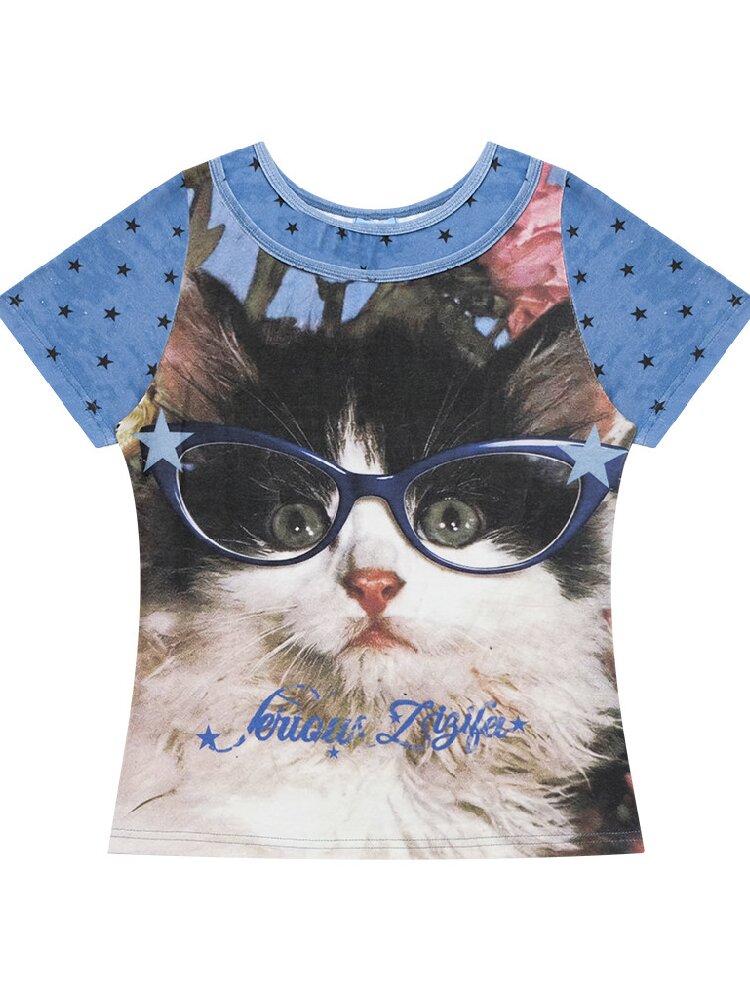 Top Student Cat Childlike T Shirt【s0000017267】