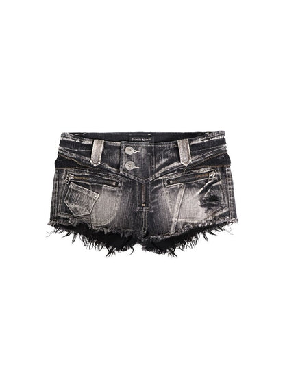Washed Distressed Raw Denim Shorts【s0000016292】