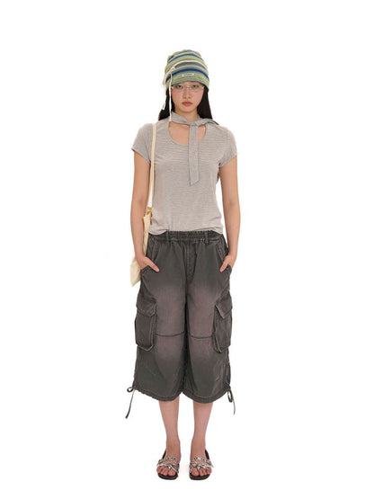 Adjustable workwear seven-minute pants【s0000013428】