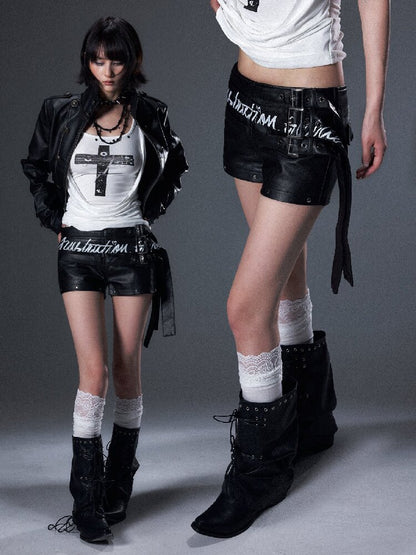 Dark Punk Riveted Leather Shorts【s0000017998】