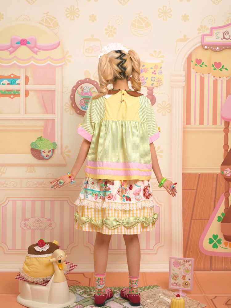 Asymmetric Neck Cute Doll Shirt【s0000013349】