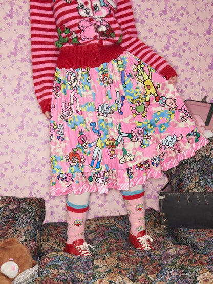 Pink Animal Illustration Skirt【s0000015372】