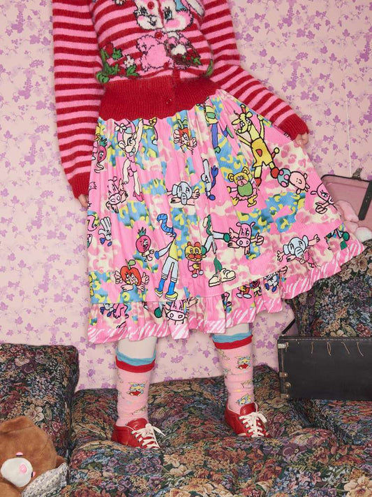 Pink Animal Illustration Skirt【s0000015372】
