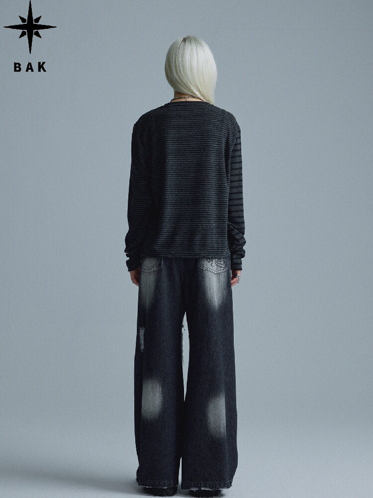 Black-Gray Striped Rivet Top【s0000018549】