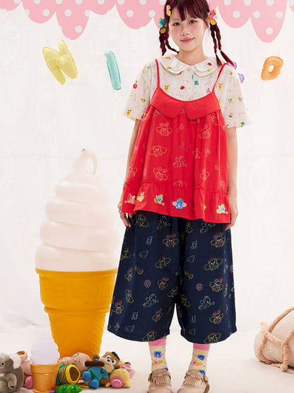 Animal Angel Heavy Embroidery Red Camisole Top【s0000013186】