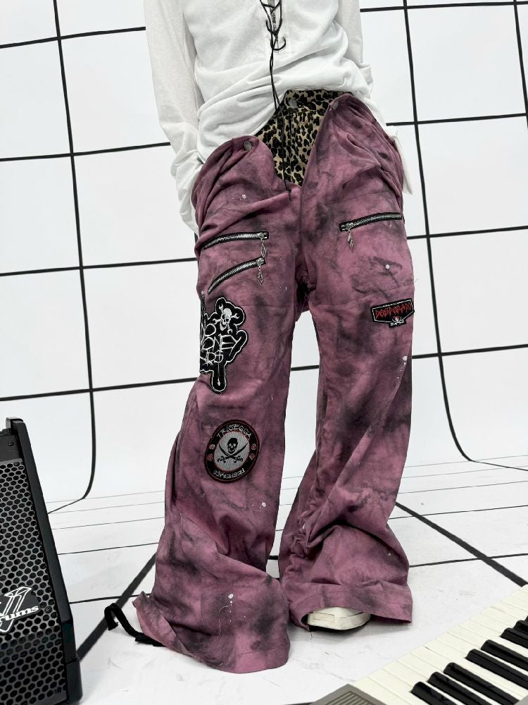 Punk double-waisted pink pants【s0000011686】