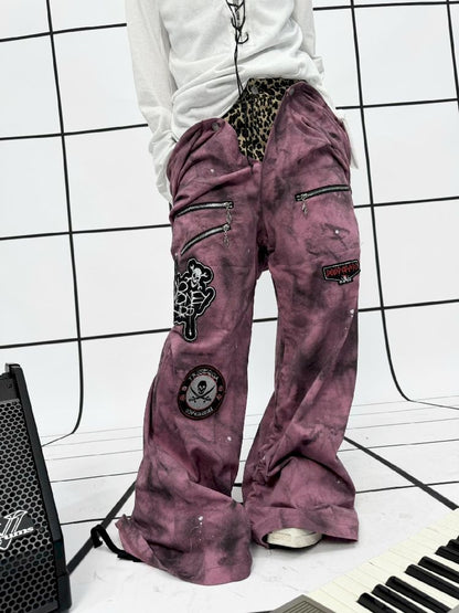 Punk double-waisted pink pants【s0000011686】