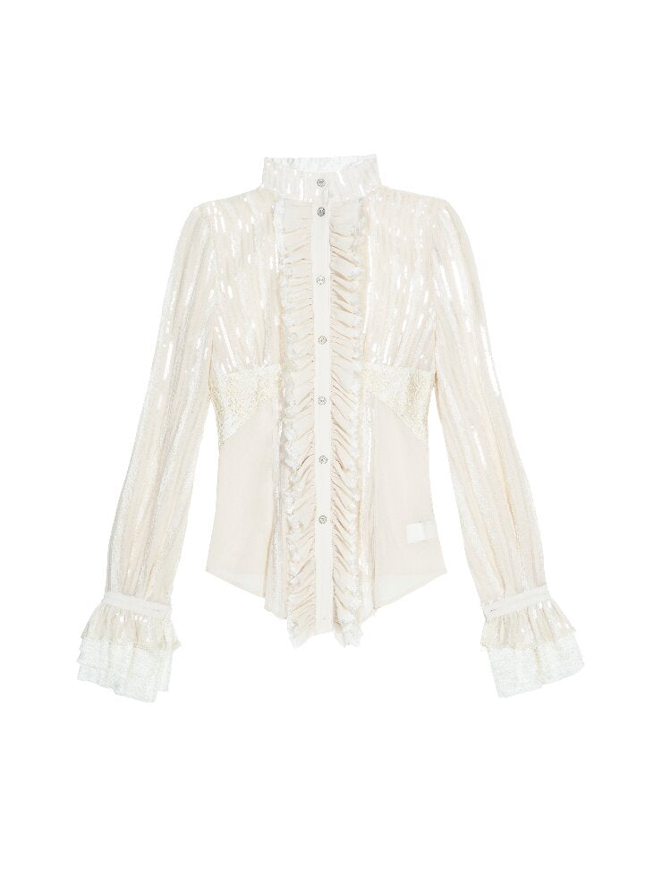 Lace Sequin Patchwork Court Shirt【s0000018382】