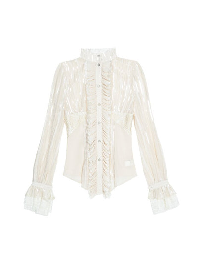Lace Sequin Patchwork Court Shirt【s0000018382】