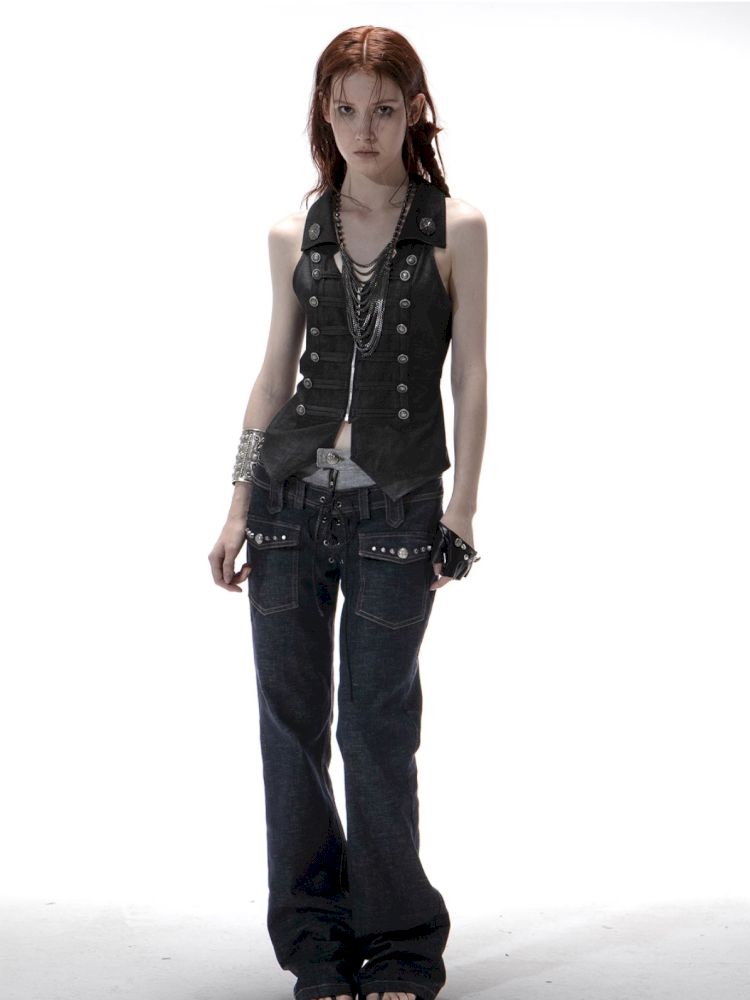 Slim-fit Waist-cinching Zipper Lapel Vest【s0000012707】