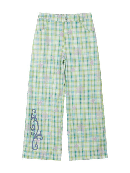 Plaid Print Loose Straight Pants【s0000016660】