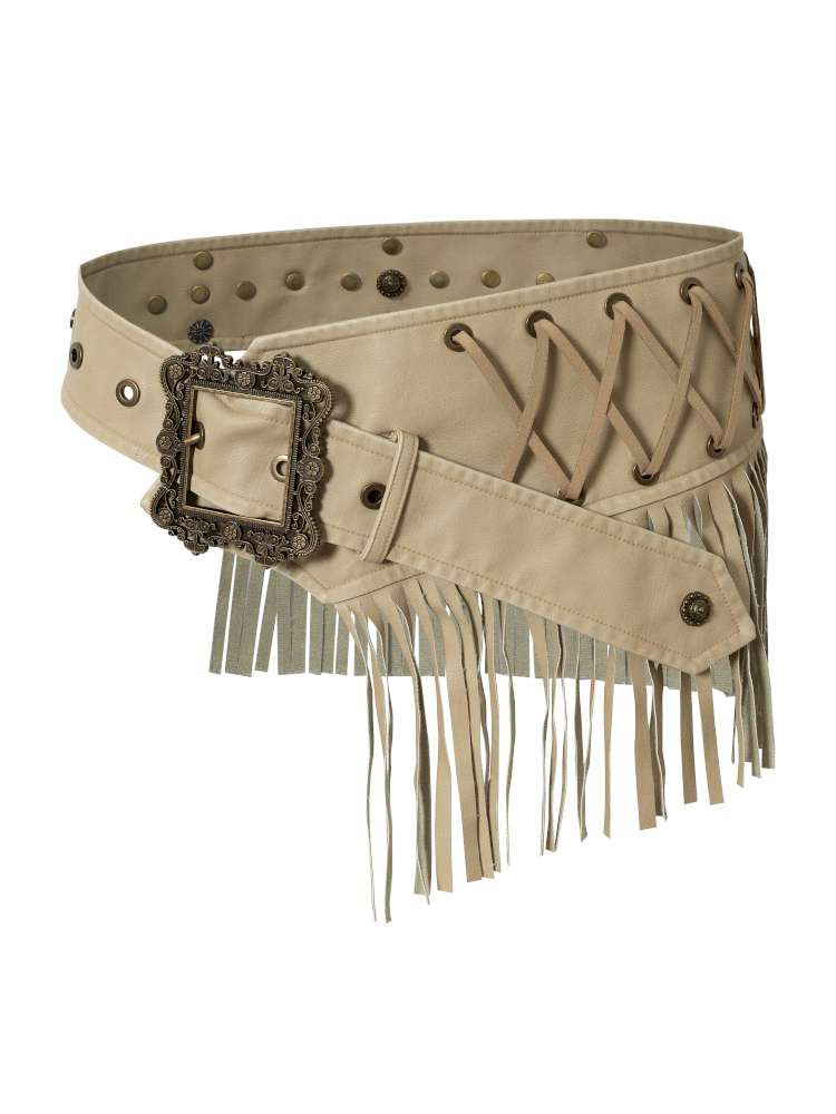 Heavy-Duty Fringe Wide Leather Belt【s0000014476】