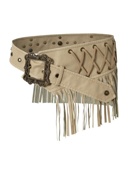 Heavy-Duty Fringe Wide Leather Belt【s0000014476】
