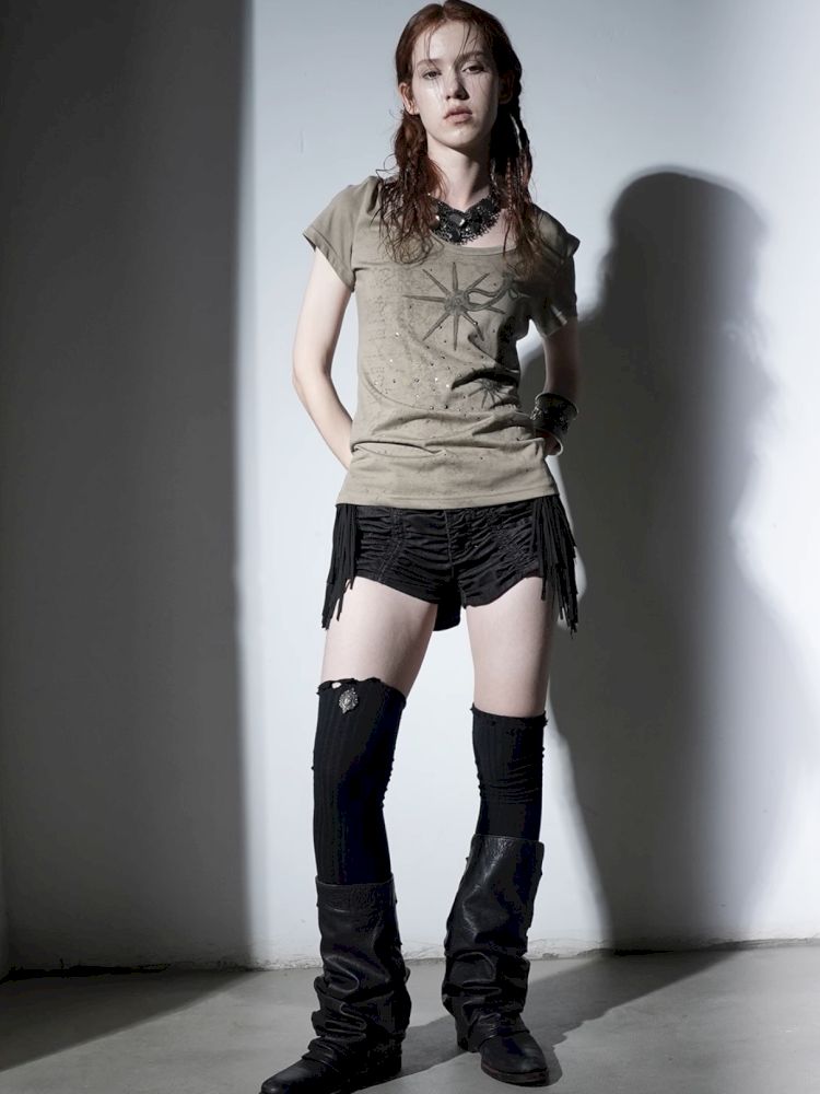 Basic Style Western Print Rhinestone T-Shirt【s0000012833】