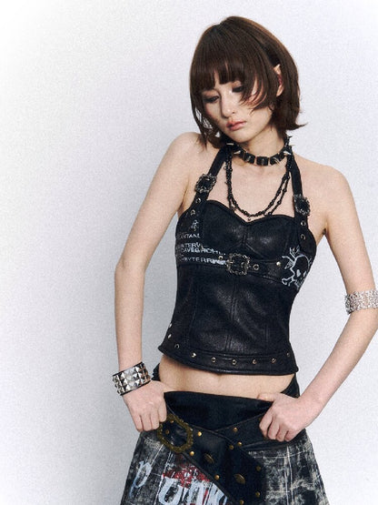 Punk Printed Leather Camisole【s0000015961】