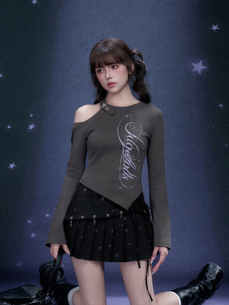 Gray Printed Long Sleeve T-shirt【s0000015758】