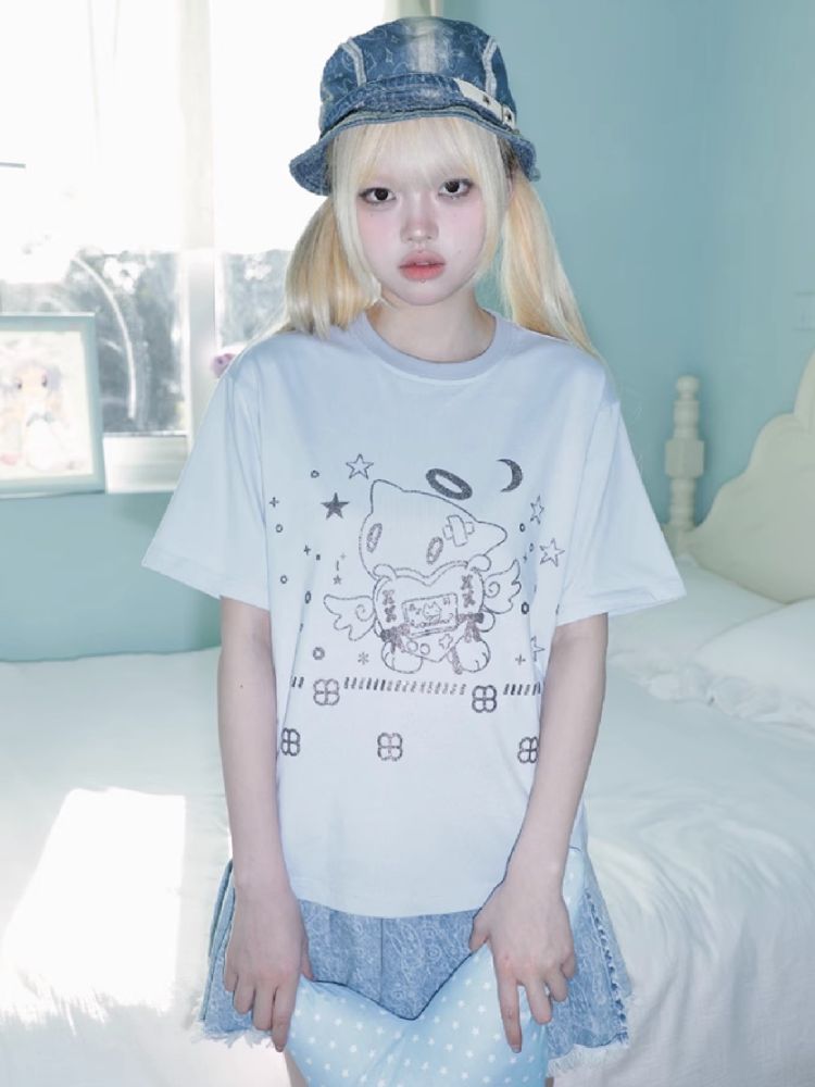 Angel Cat Short Sleeve T-Shirt【s0000012200】